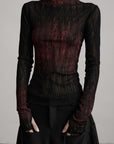 DOINDULGE Sheer Textured Turtleneck Top