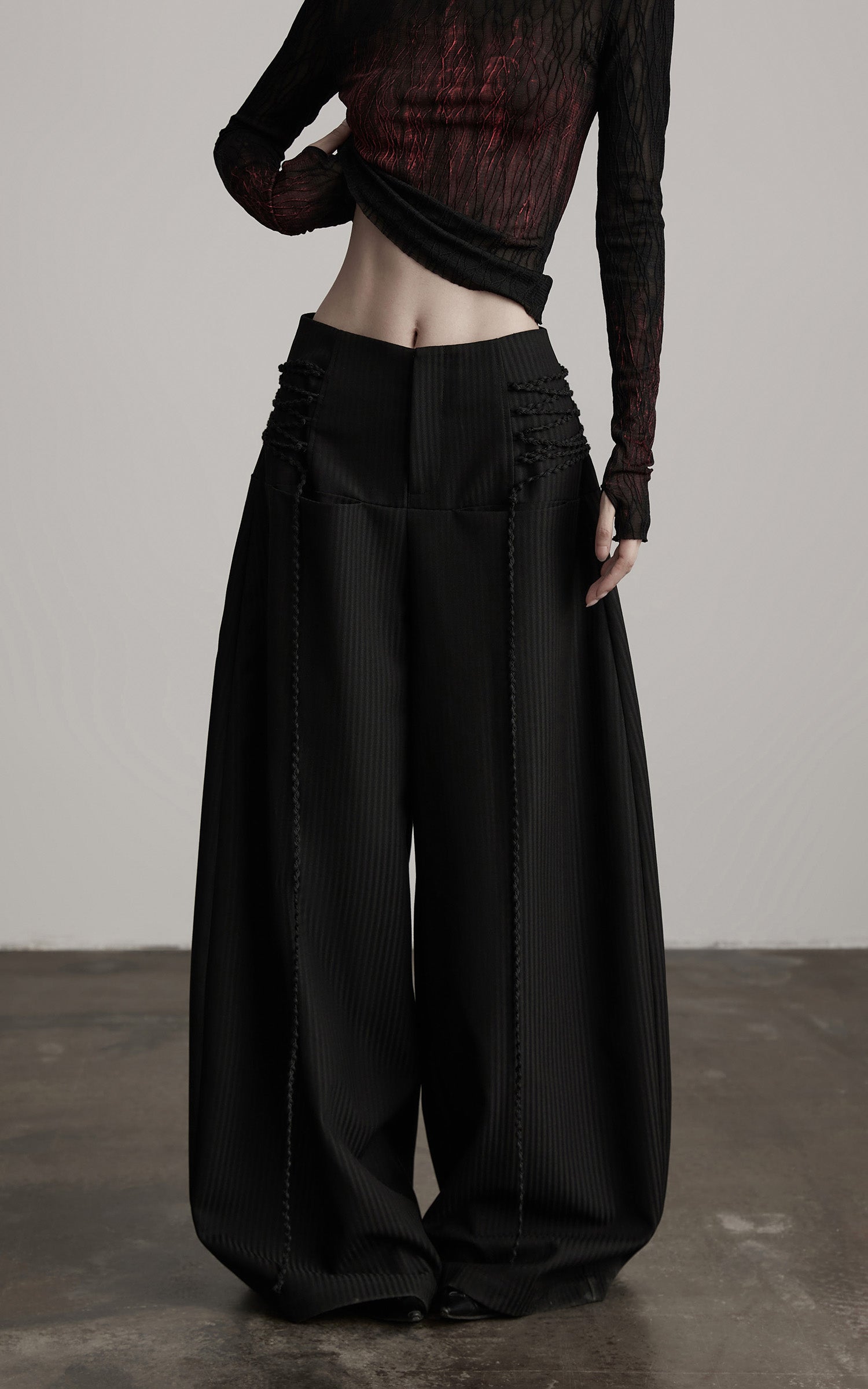 DOINDULGE Wide Leg Trousers with Braided Detail