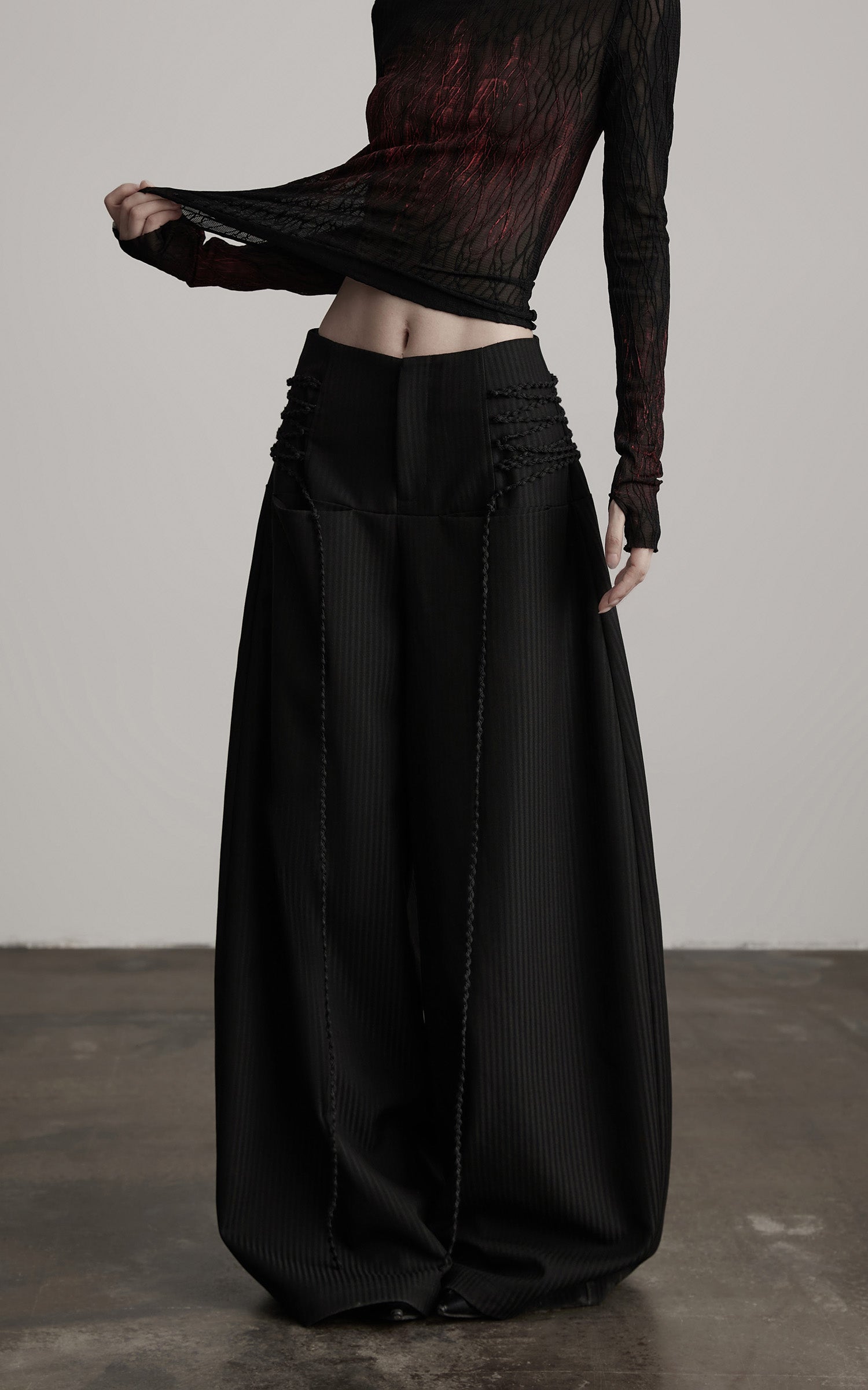 DOINDULGE Wide Leg Trousers with Braided Detail