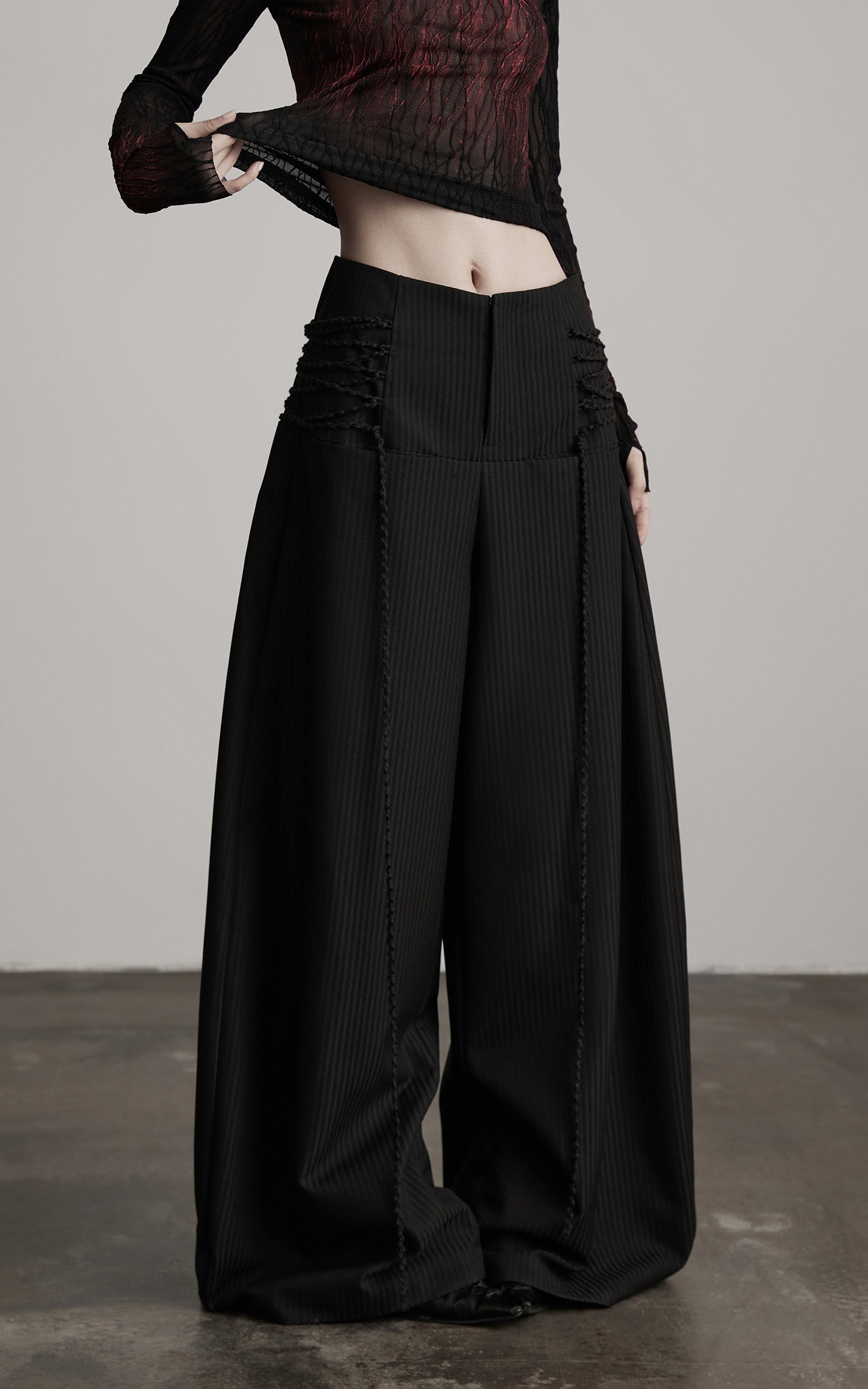 DOINDULGE Wide Leg Trousers with Braided Detail