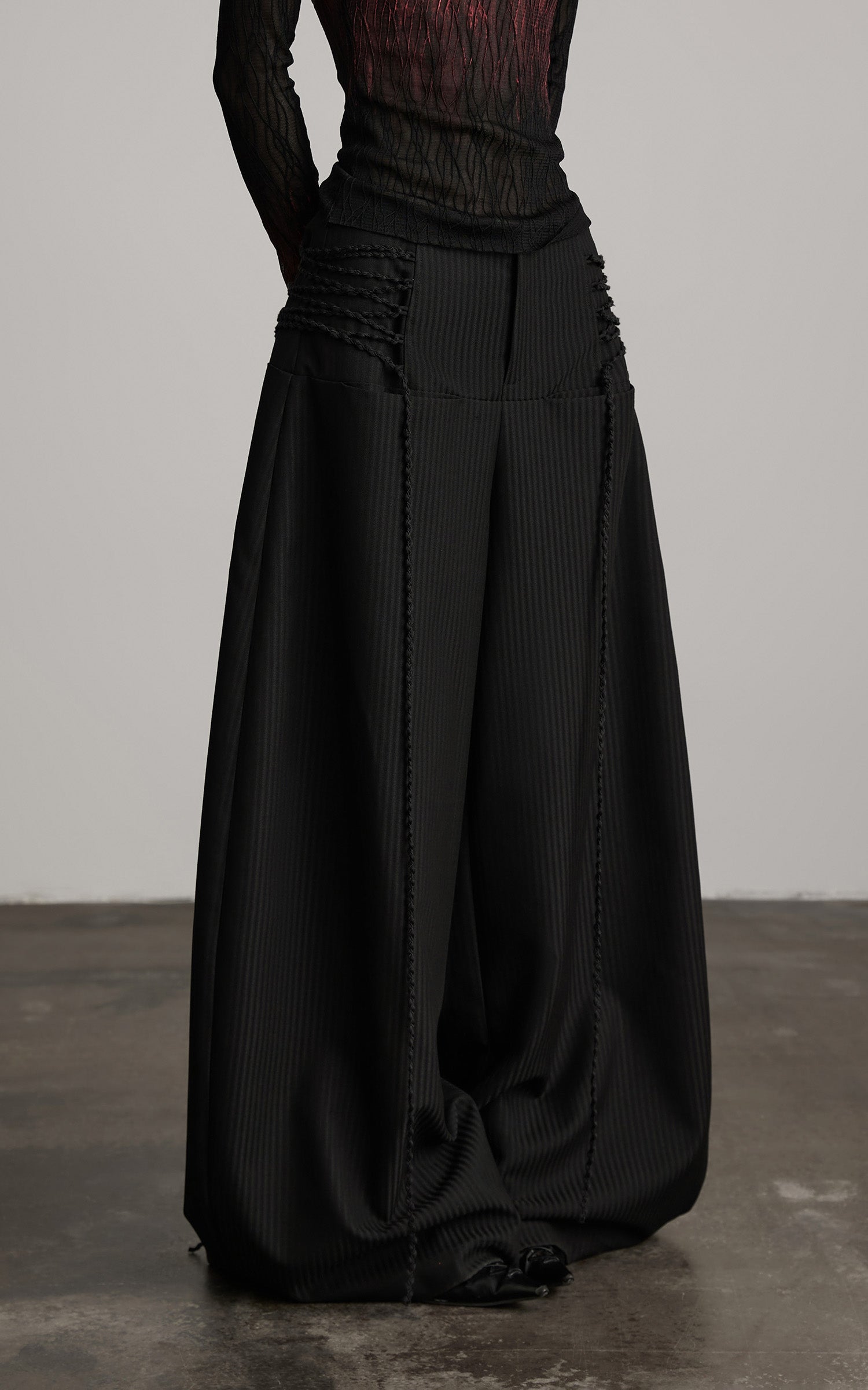 DOINDULGE Wide Leg Trousers with Braided Detail