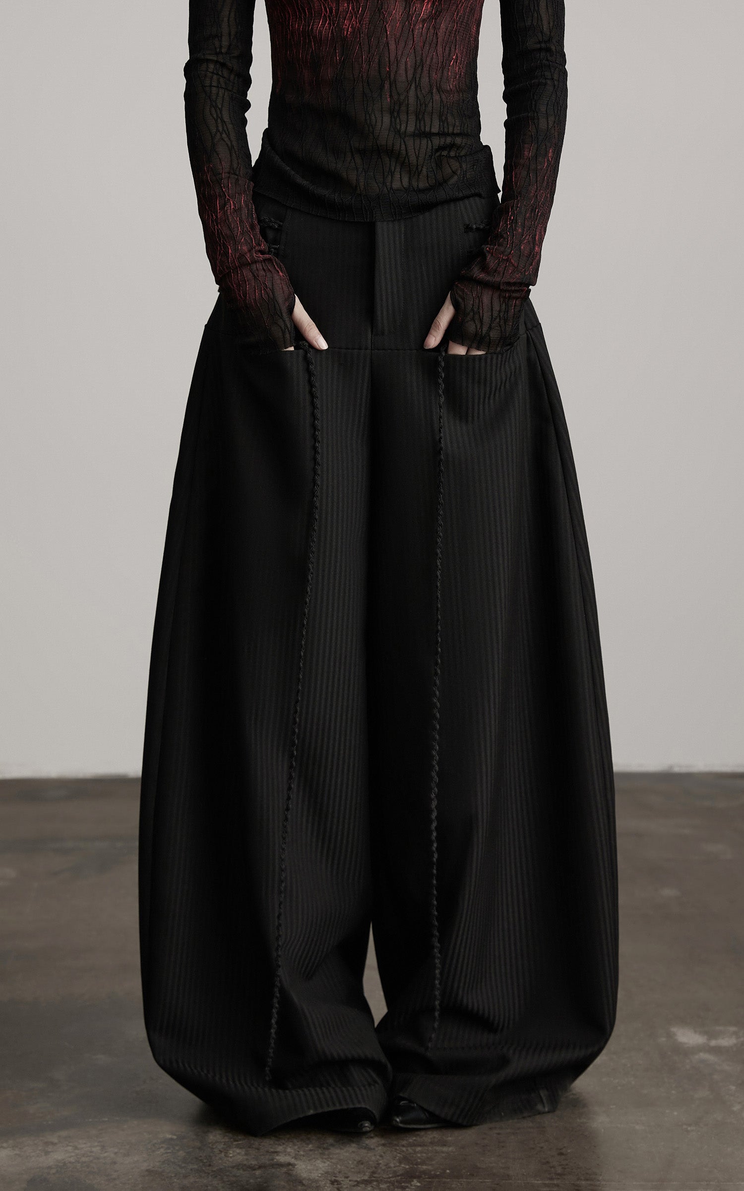 DOINDULGE Wide Leg Trousers with Braided Detail