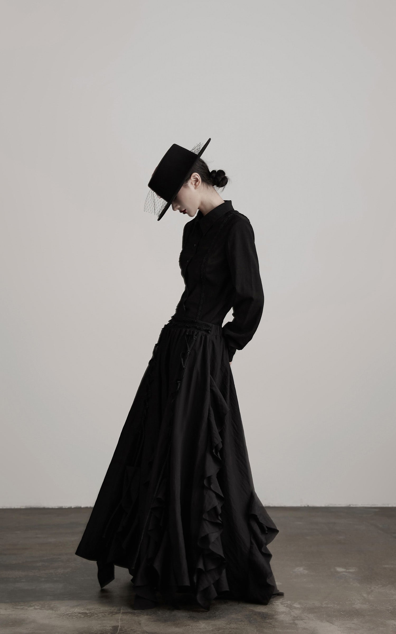 DOINDULGE Deconstructed Panel Shirt with Sheer Back and Embroidered Trims