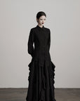 DOINDULGE Deconstructed Panel Shirt with Sheer Back and Embroidered Trims