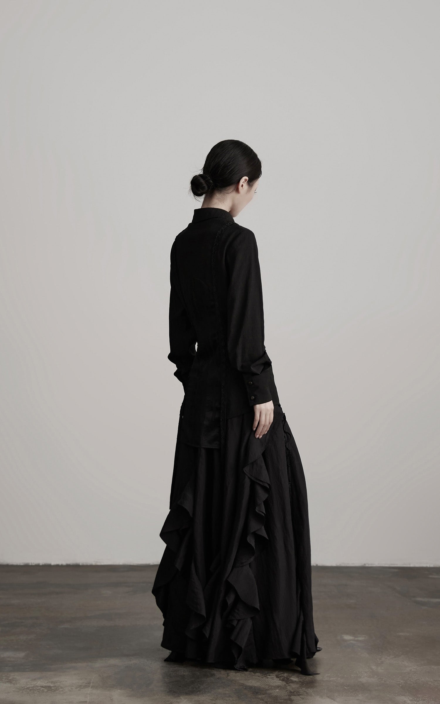 DOINDULGE Deconstructed Panel Shirt with Sheer Back and Embroidered Trims