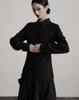DOINDULGE Deconstructed Panel Shirt with Sheer Back and Embroidered Trims