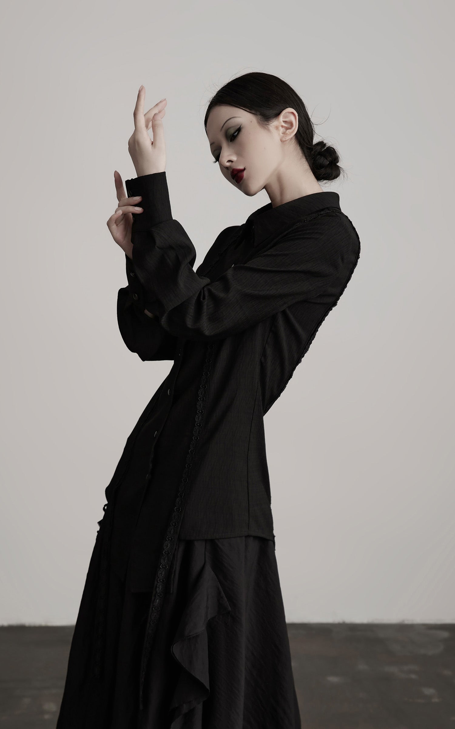 DOINDULGE Deconstructed Panel Shirt with Sheer Back and Embroidered Trims