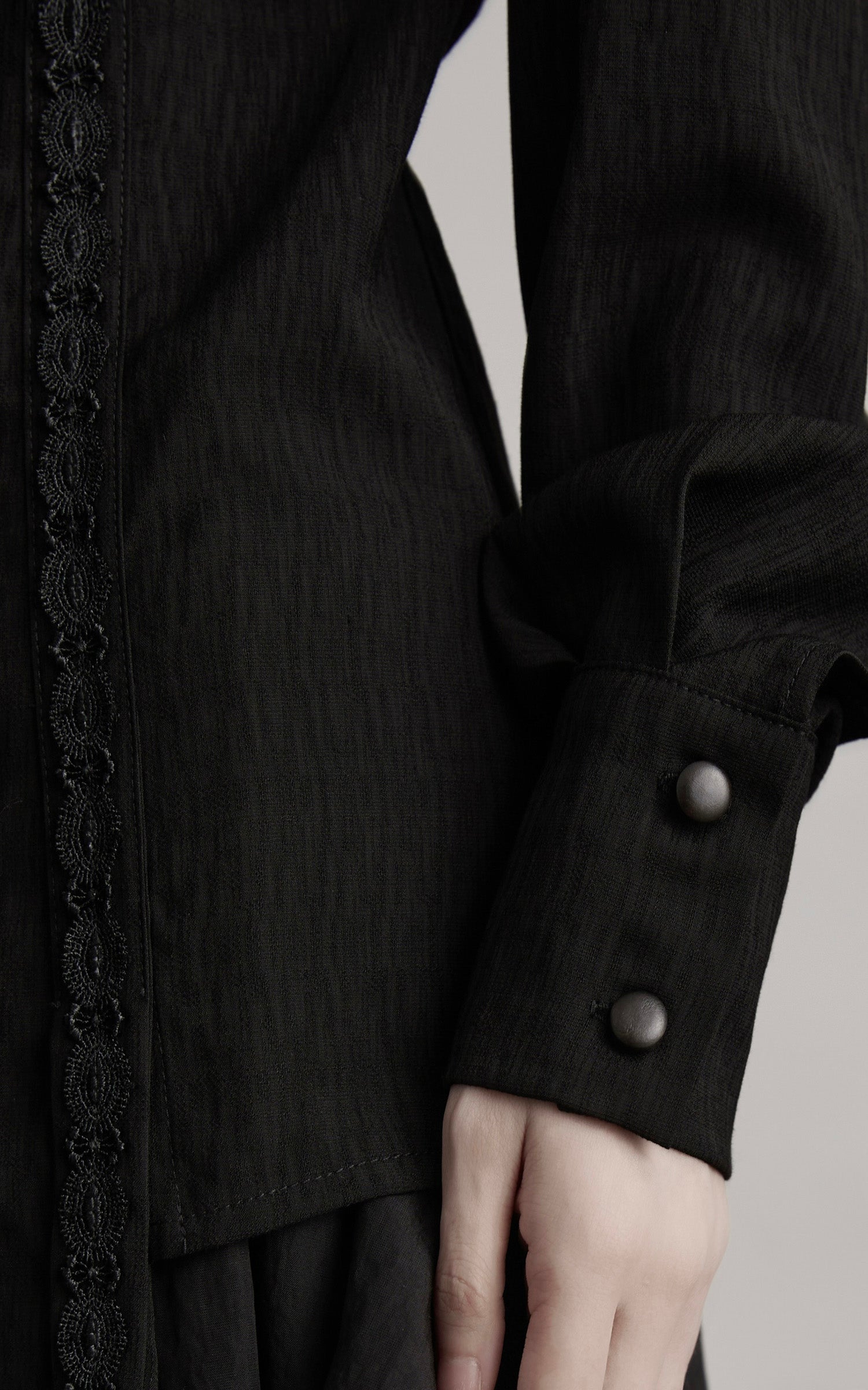 DOINDULGE Deconstructed Panel Shirt with Sheer Back and Embroidered Trims
