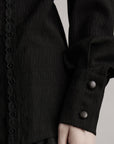 DOINDULGE Deconstructed Panel Shirt with Sheer Back and Embroidered Trims