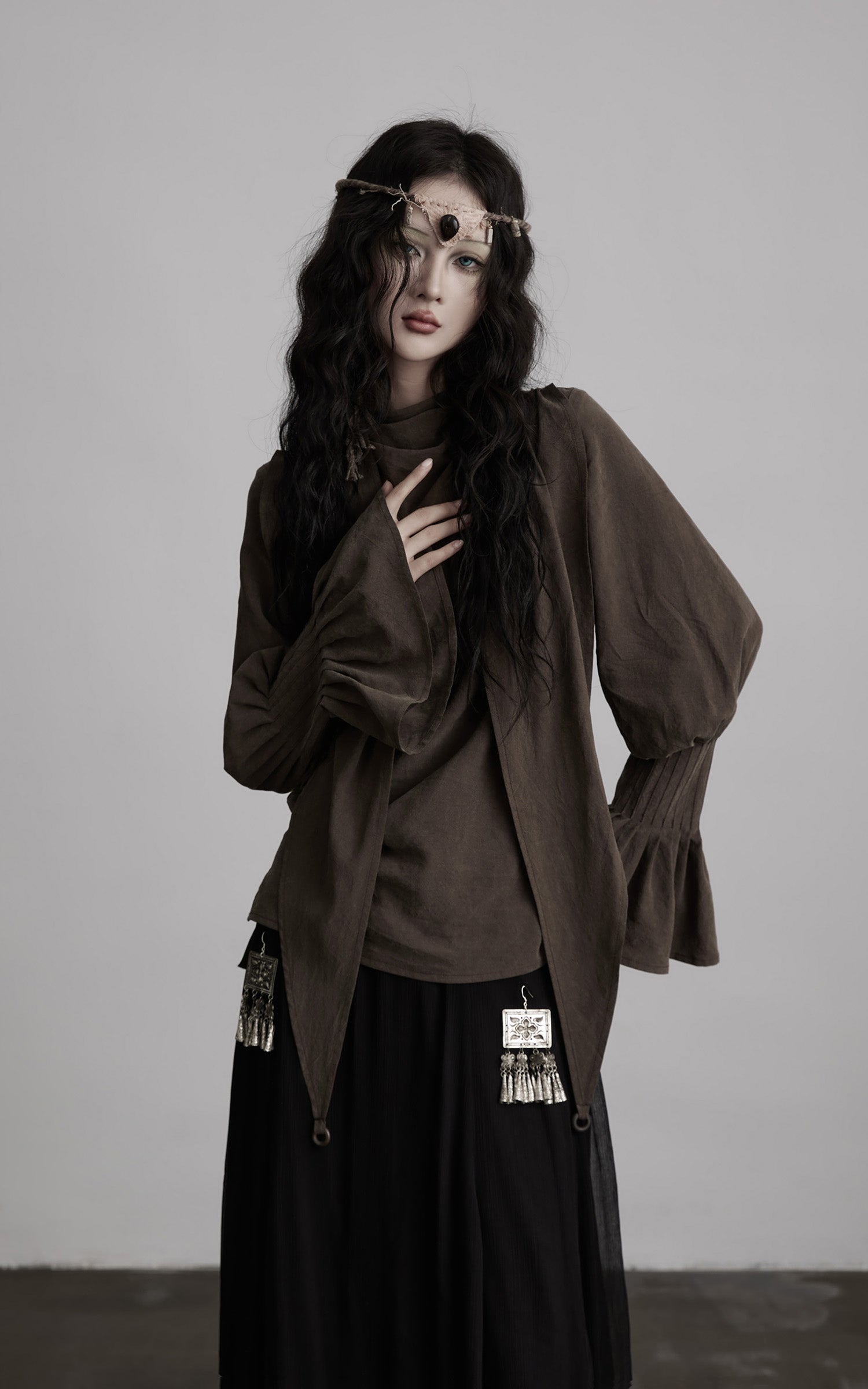 DOINDULGE Draped Sleeve Top with Layered Neckline