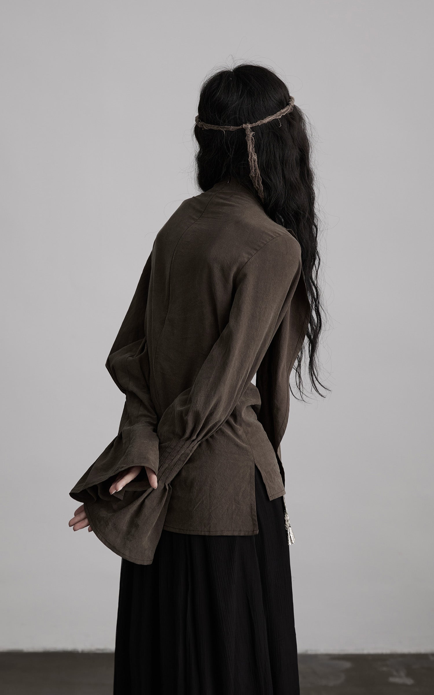 DOINDULGE Draped Sleeve Top with Layered Neckline