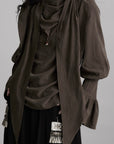 DOINDULGE Draped Sleeve Top with Layered Neckline