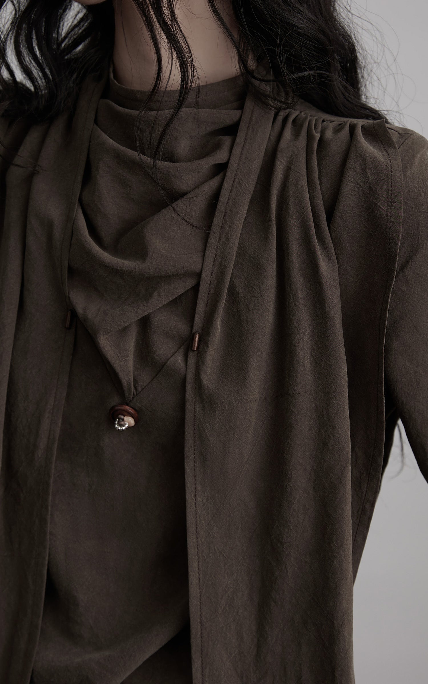 DOINDULGE Draped Sleeve Top with Layered Neckline