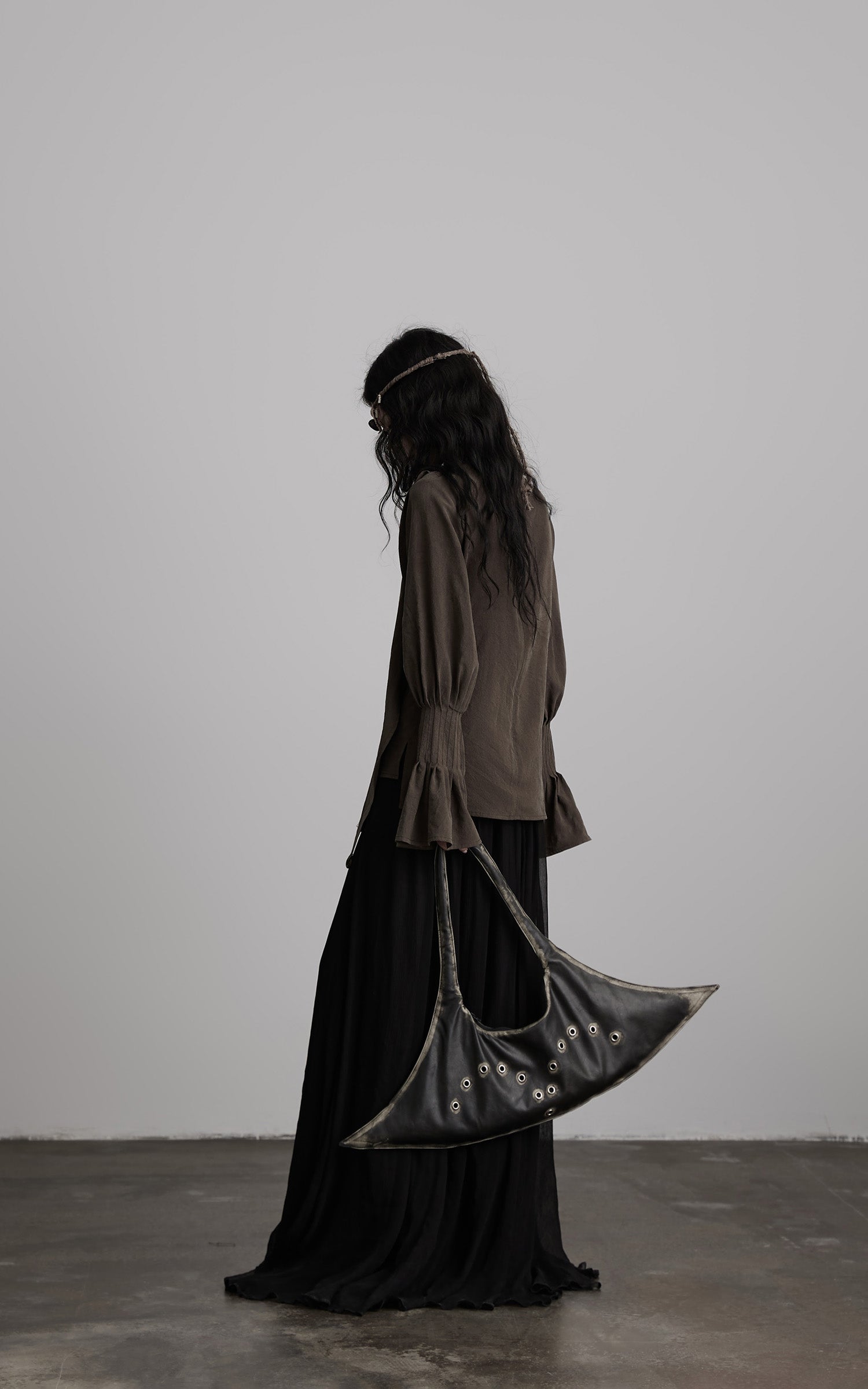 DOINDULGE Draped Sleeve Top with Layered Neckline