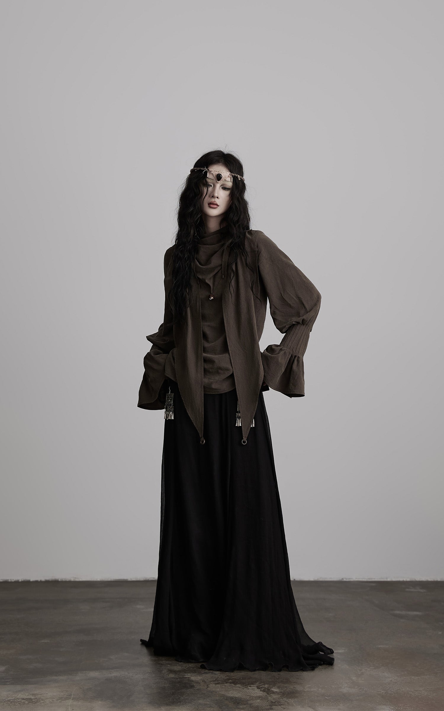 DOINDULGE Draped Sleeve Top with Layered Neckline