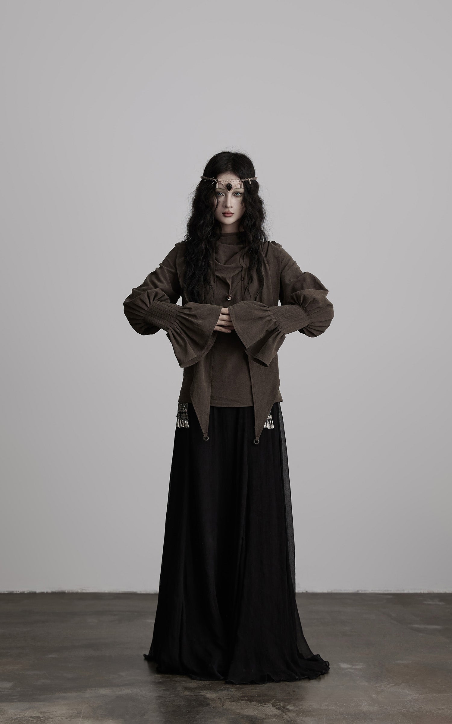 DOINDULGE Draped Sleeve Top with Layered Neckline