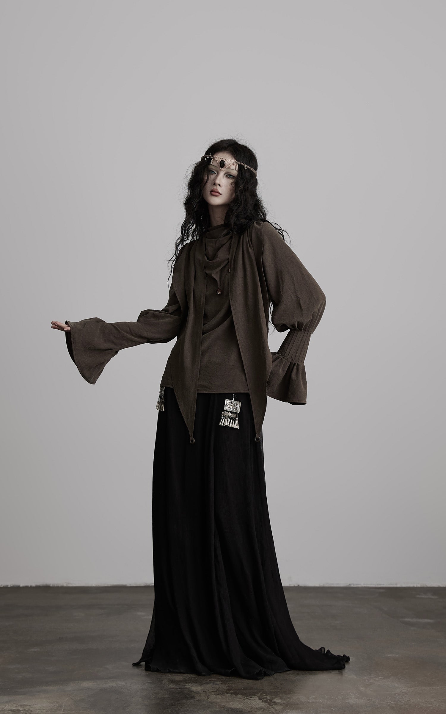 DOINDULGE Draped Sleeve Top with Layered Neckline