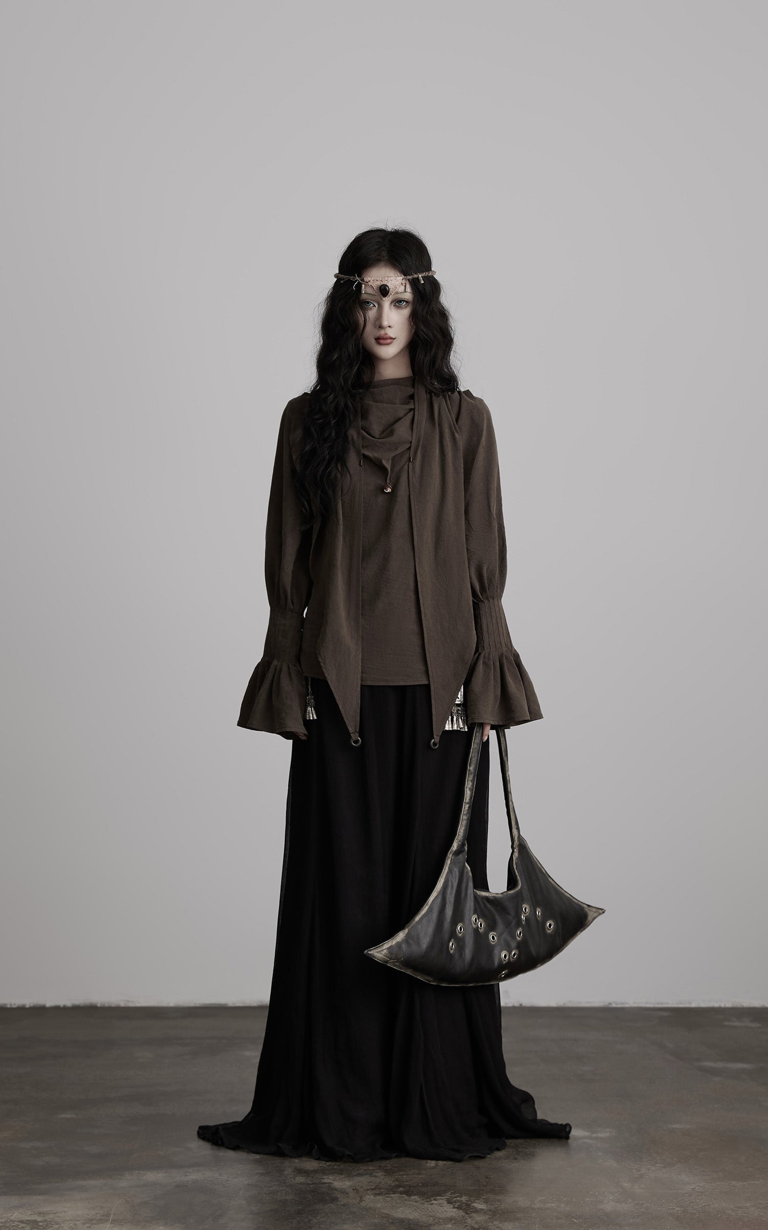 DOINDULGE Draped Sleeve Top with Layered Neckline