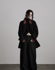 DOINDULGE Oversized Black Shirt with Contrast Collar and Pleated Front