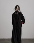 DOINDULGE Oversized Black Shirt with Contrast Collar and Pleated Front