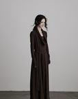 DOINDULGE Draped Knit Maxi Dress with Cowl Neck and Natural Button Detail
