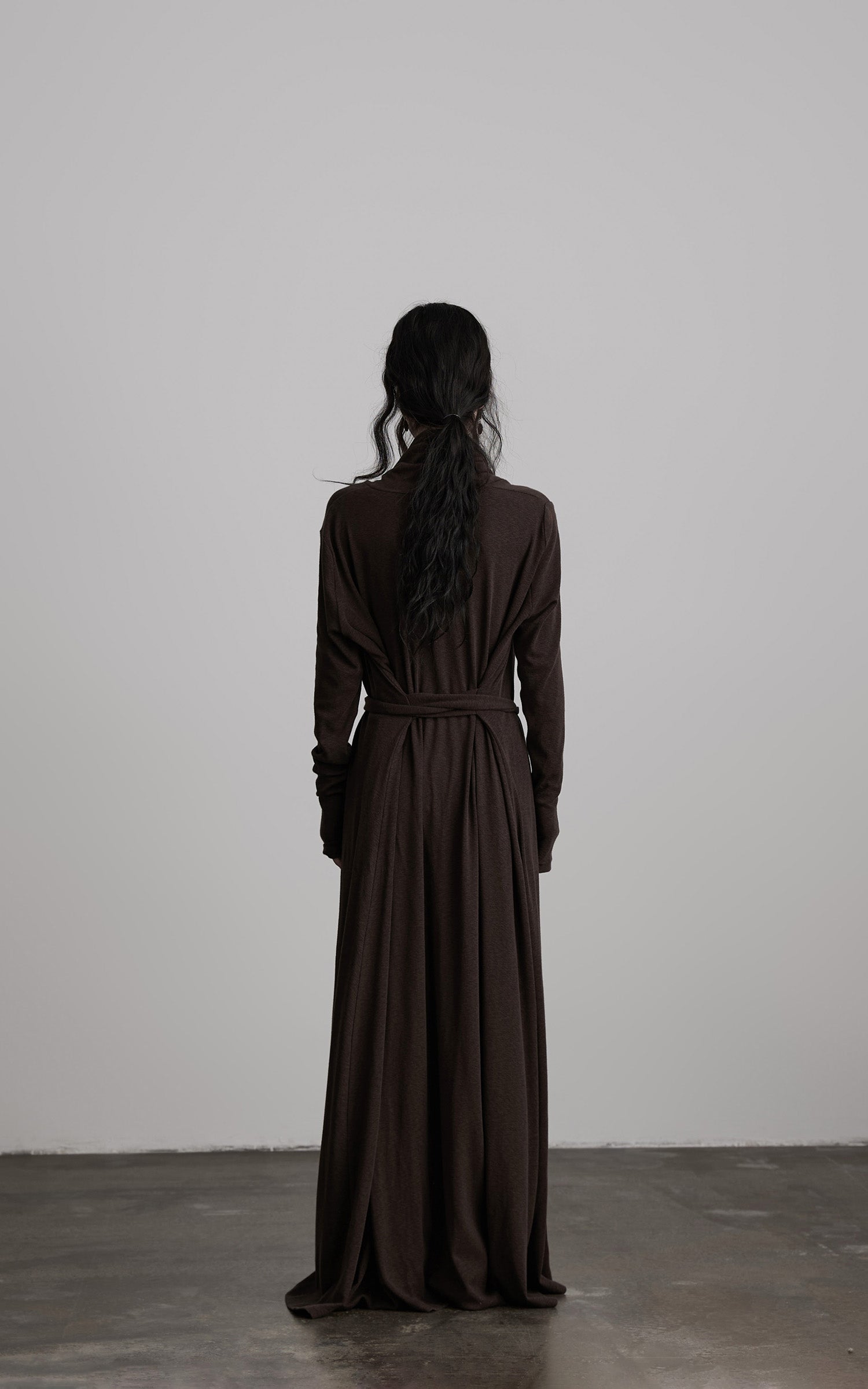 DOINDULGE Draped Knit Maxi Dress with Cowl Neck and Natural Button Detail