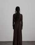 DOINDULGE Draped Knit Maxi Dress with Cowl Neck and Natural Button Detail