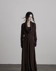 DOINDULGE Draped Knit Maxi Dress with Cowl Neck and Natural Button Detail