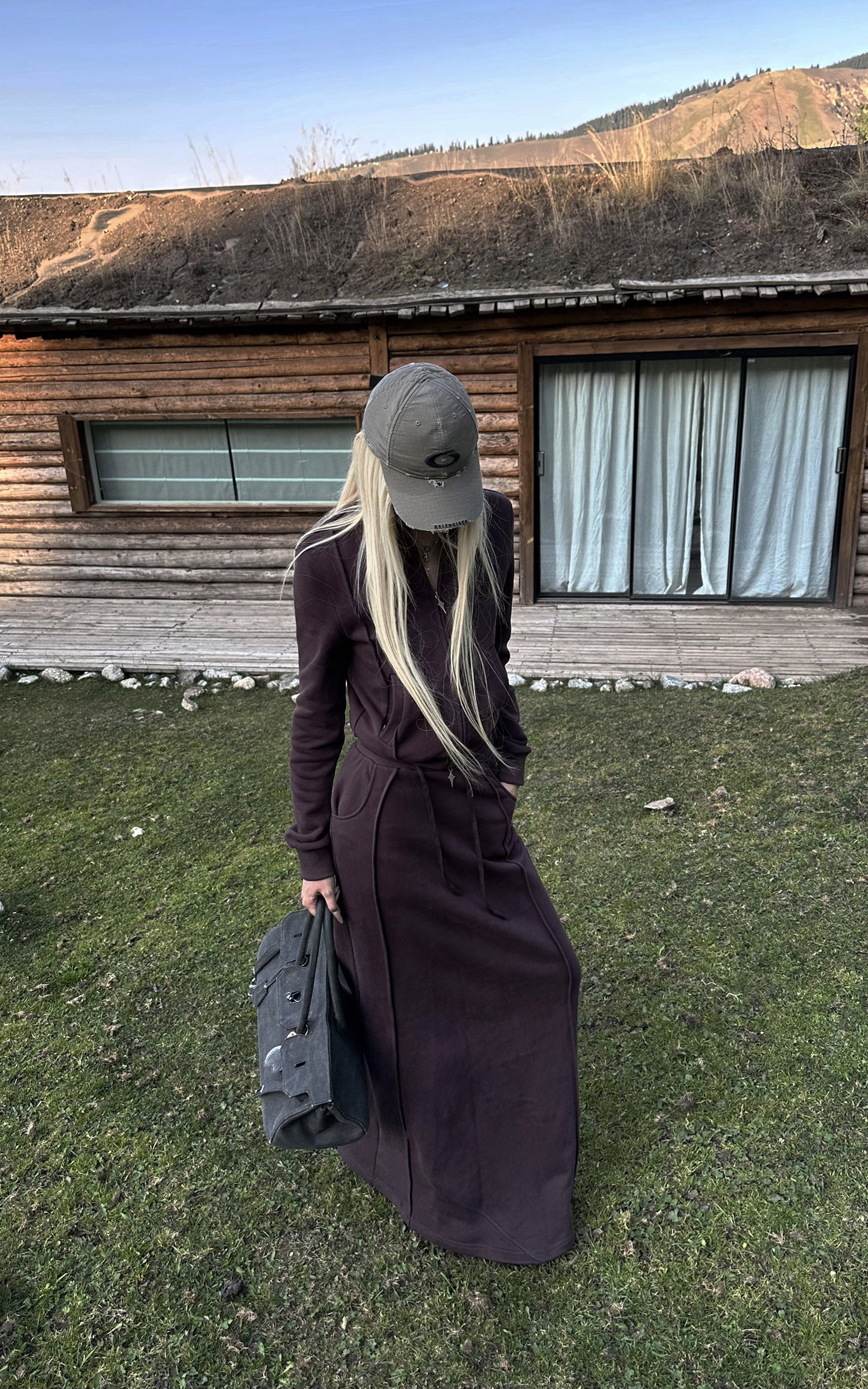 Rase le sol Zip Collar Sweat Jacket and Paneled Maxi Skirt Set