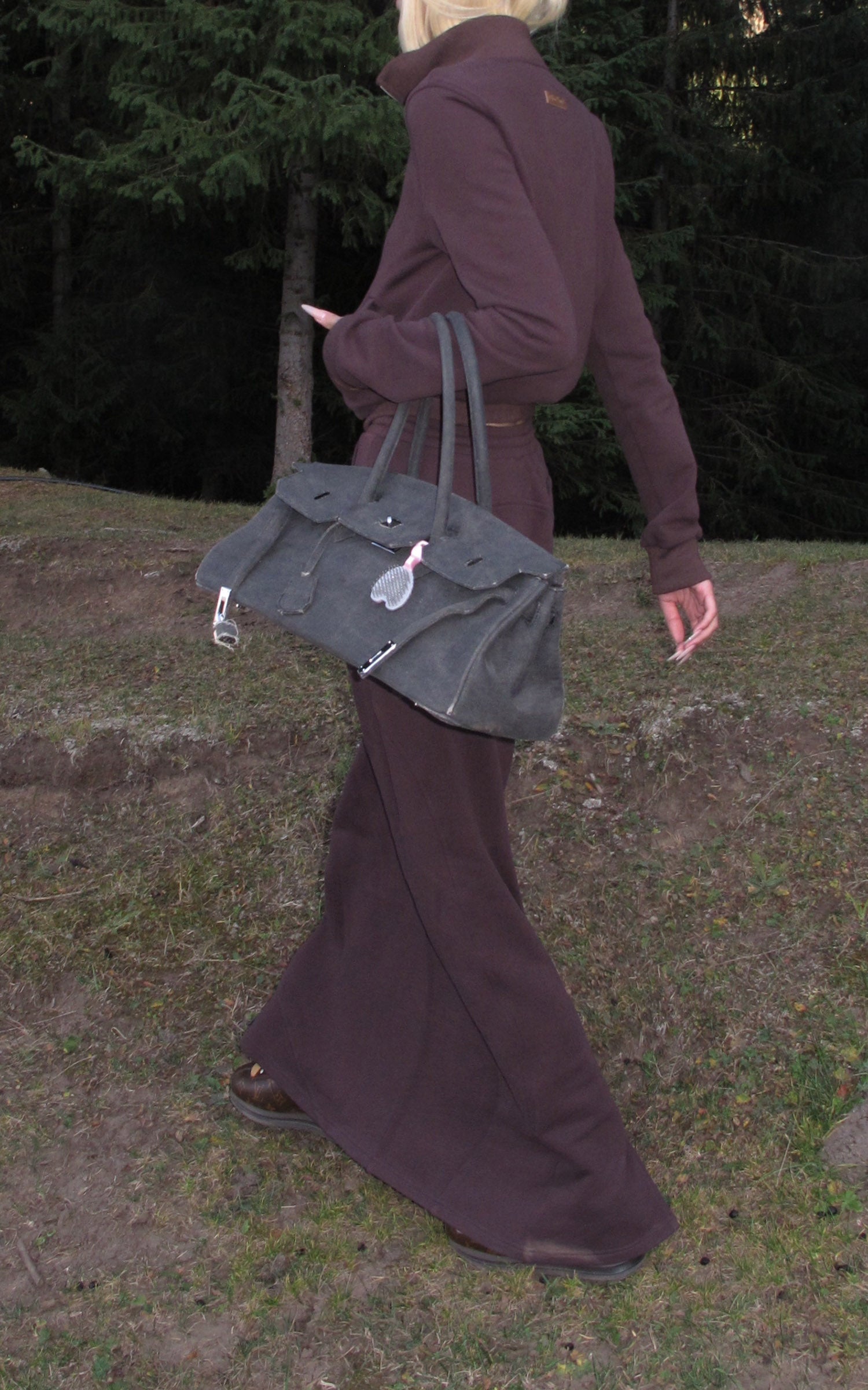 Rase le sol Zip Collar Sweat Jacket and Paneled Maxi Skirt Set
