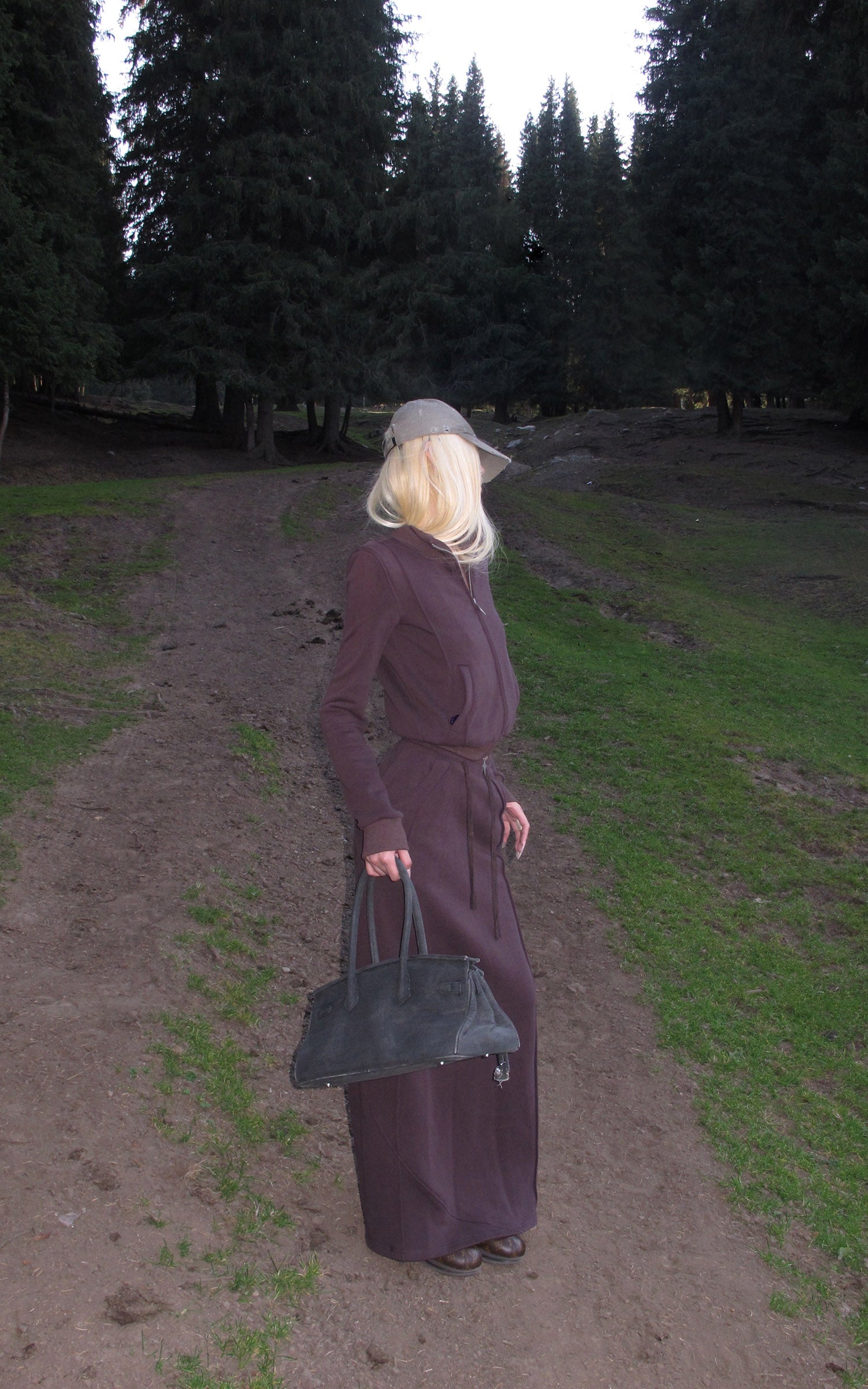 Rase le sol Zip Collar Sweat Jacket and Paneled Maxi Skirt Set