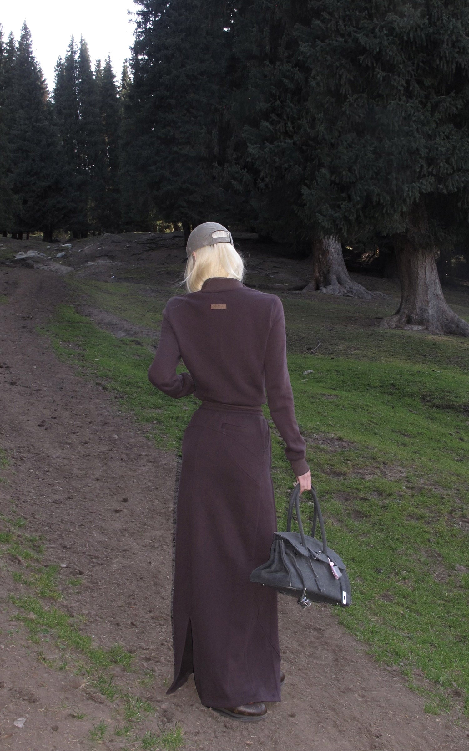 Rase le sol Zip Collar Sweat Jacket and Paneled Maxi Skirt Set