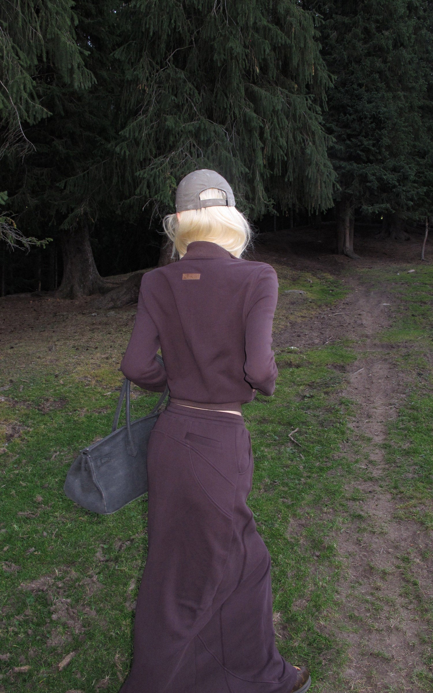Rase le sol Zip Collar Sweat Jacket and Paneled Maxi Skirt Set