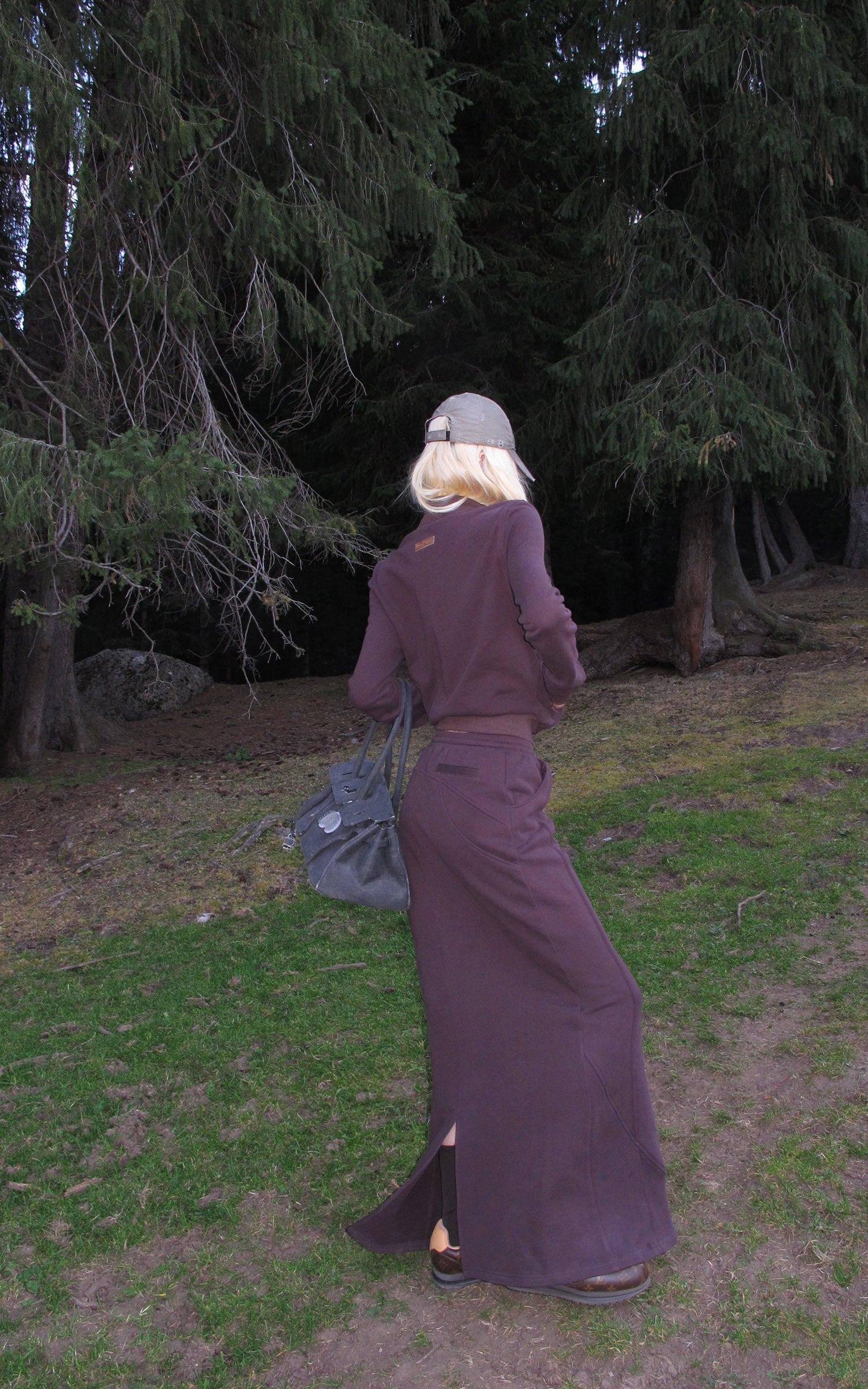 Rase le sol Zip Collar Sweat Jacket and Paneled Maxi Skirt Set