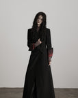 DOINDULGE Double Breasted Long Coat with Pinstripe and Contrast Lining
