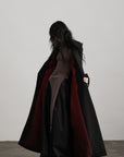 DOINDULGE Double Breasted Long Coat with Pinstripe and Contrast Lining