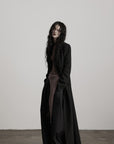 DOINDULGE Double Breasted Long Coat with Pinstripe and Contrast Lining