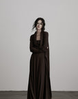 DOINDULGE Draped Knit Maxi Dress with Cowl Neck and Natural Button Detail