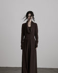 DOINDULGE Draped Knit Maxi Dress with Cowl Neck and Natural Button Detail