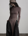 DOINDULGE Asymmetric Long Sleeve Top with Draped Hem