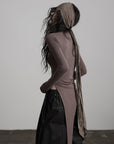 DOINDULGE Asymmetric Long Sleeve Top with Draped Hem