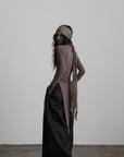 DOINDULGE Asymmetric Long Sleeve Top with Draped Hem