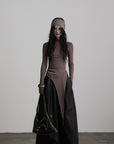 DOINDULGE Asymmetric Long Sleeve Top with Draped Hem