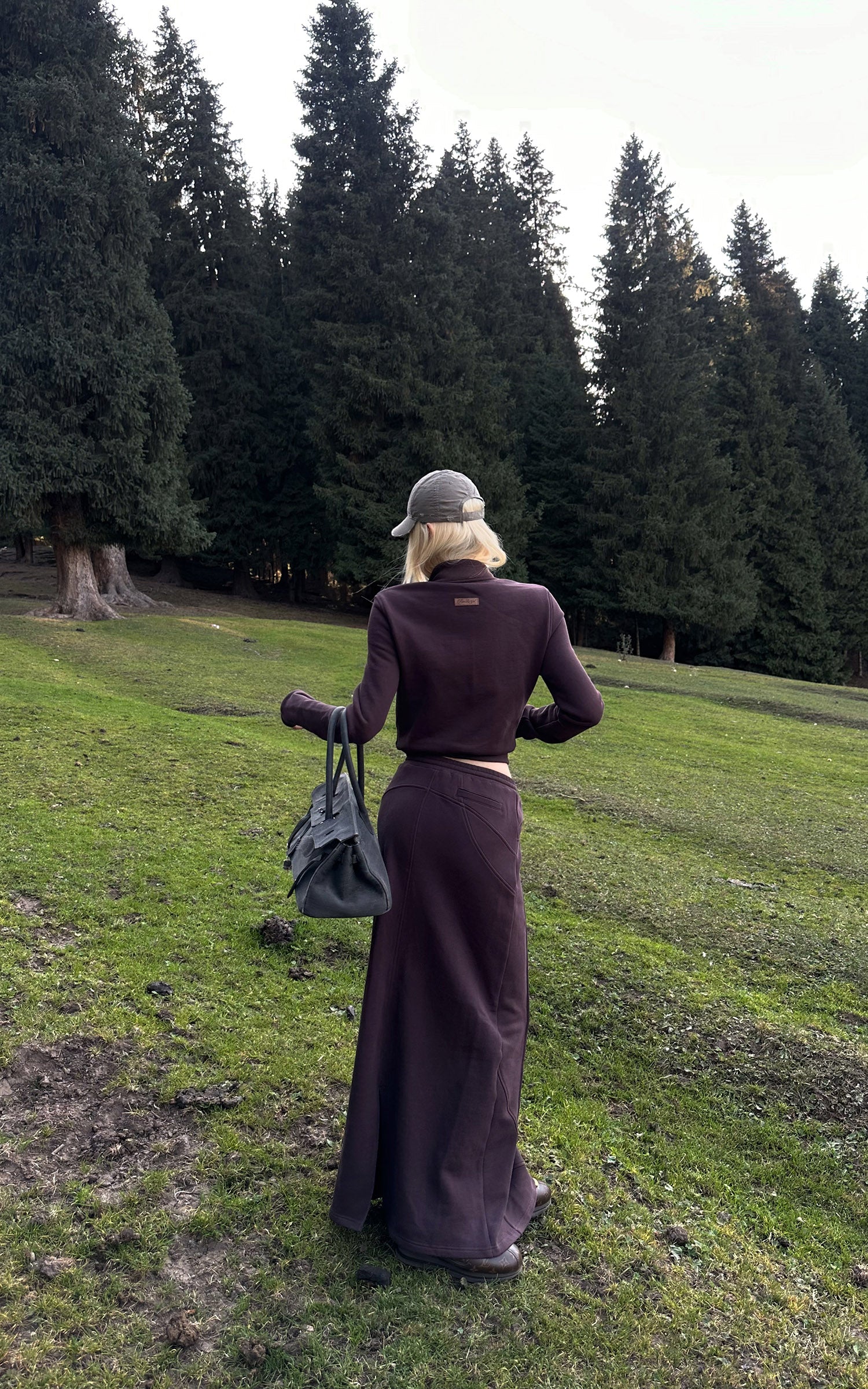 Rase le sol Zip Collar Sweat Jacket and Paneled Maxi Skirt Set
