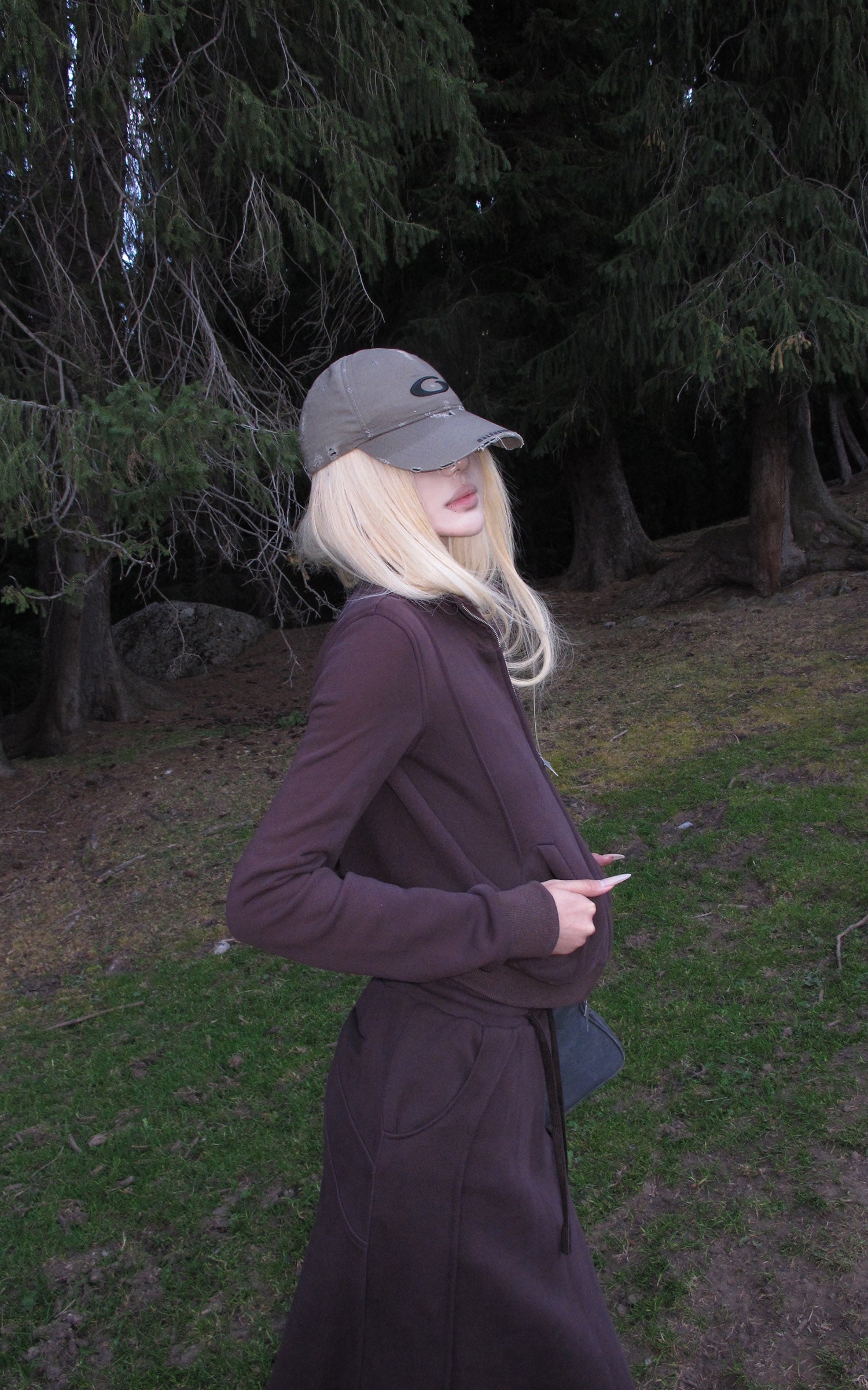 Rase le sol Zip Collar Sweat Jacket and Paneled Maxi Skirt Set