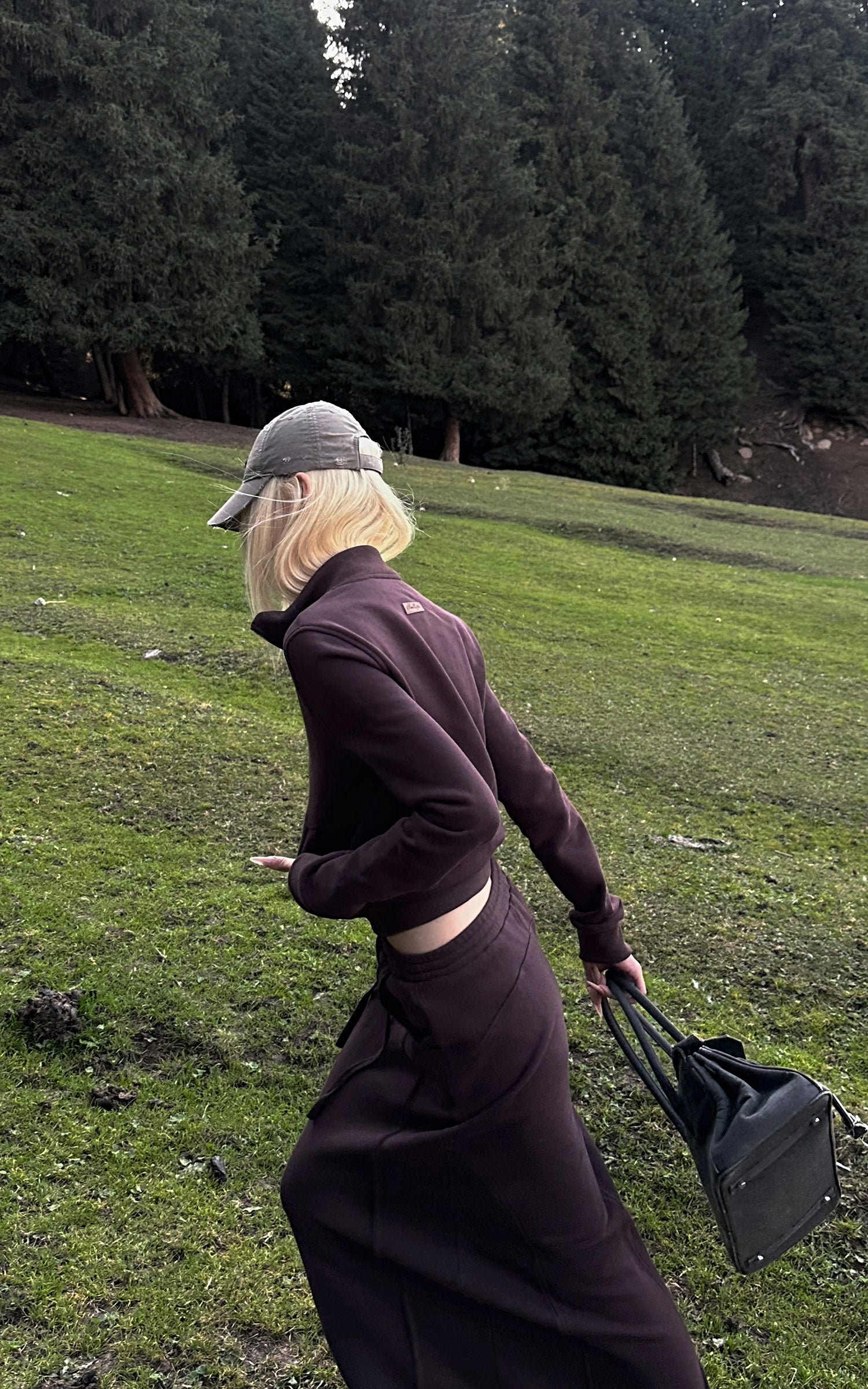 Rase le sol Zip Collar Sweat Jacket and Paneled Maxi Skirt Set