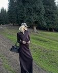 Rase le sol Zip Collar Sweat Jacket and Paneled Maxi Skirt Set