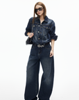 IAMXIAA Dark Wash Denim Jumpsuit Vintage Utility Style
