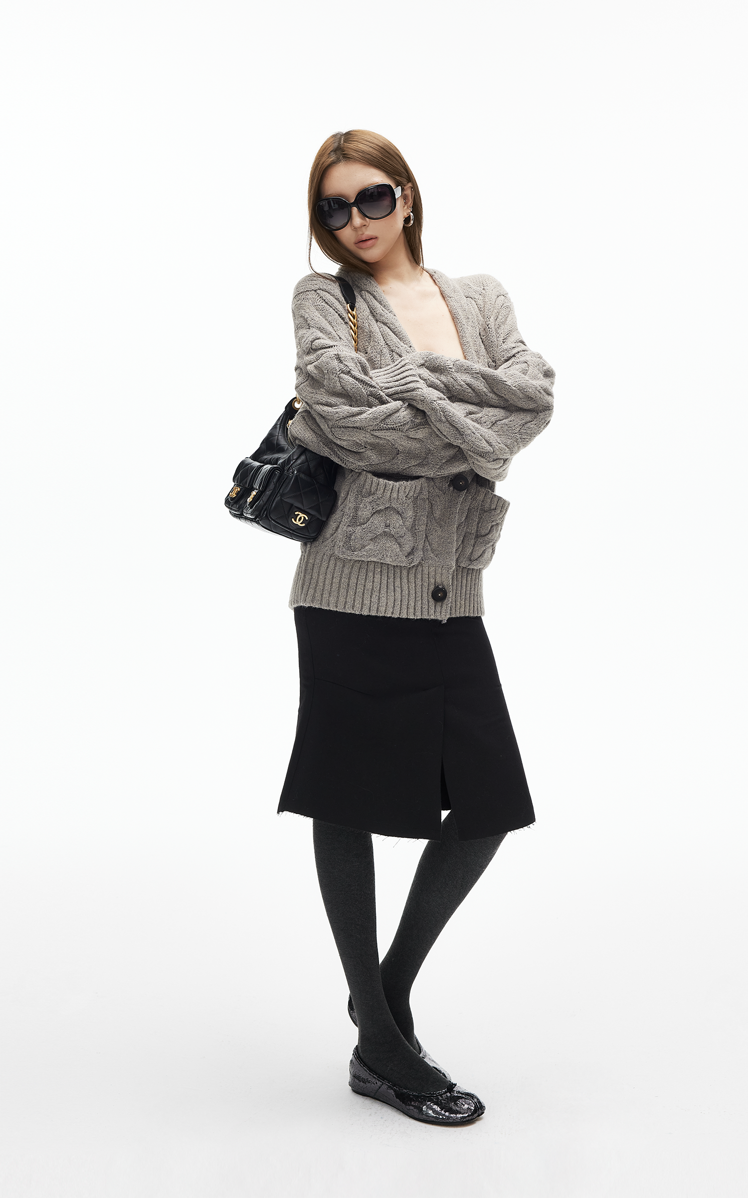 IAMXIAA Cable Knit Button Cardigan Relaxed Fit