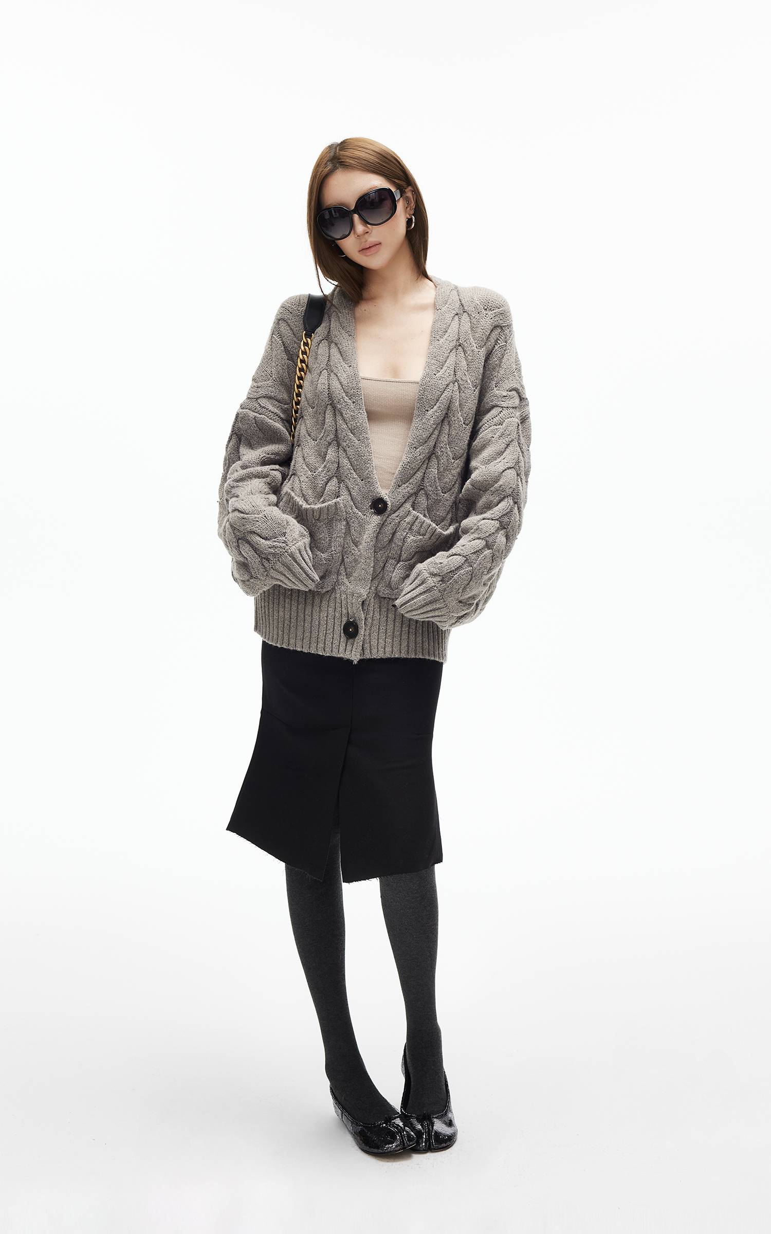 IAMXIAA Cable Knit Button Cardigan Relaxed Fit